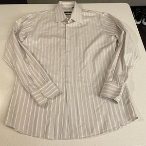 HUGO BOSS Two Ply Cotton Dress Shirt Size 17 1/2 34/35 Italy Authentic Luxury
